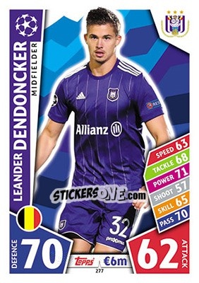 Sticker Leander Dendoncker - UEFA Champions League 2017-2018. Match Attax n. 277 - Topps