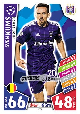 Sticker Sven Kums - UEFA Champions League 2017-2018. Match Attax n. 278 - Topps