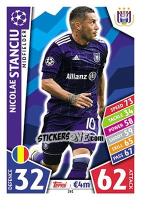 Sticker Nicolae Stanciu - UEFA Champions League 2017-2018. Match Attax n. 281 - Topps