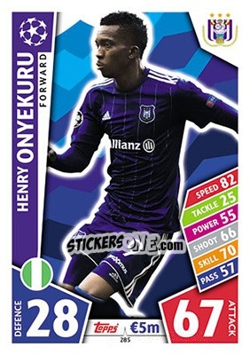 Sticker Henry Onyekuru - UEFA Champions League 2017-2018. Match Attax n. 285 - Topps