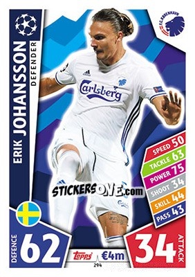 Sticker Erik Johansson - UEFA Champions League 2017-2018. Match Attax n. 294 - Topps