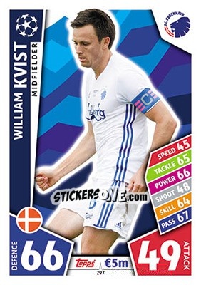 Sticker William Kvist - UEFA Champions League 2017-2018. Match Attax n. 297 - Topps