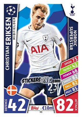 Sticker Christian Eriksen - UEFA Champions League 2017-2018. Match Attax n. N3 - Topps