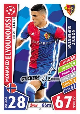 Sticker Mohamed Elyounoussi - UEFA Champions League 2017-2018. Match Attax n. N5 - Topps