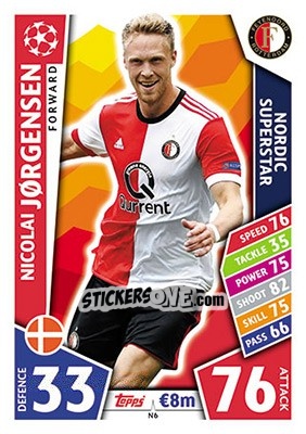 Sticker Nicolai Jørgensen - UEFA Champions League 2017-2018. Match Attax n. N6 - Topps
