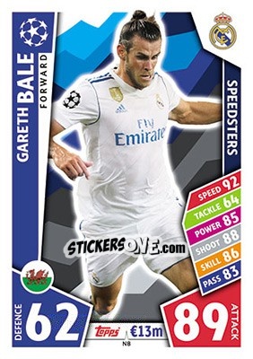 Sticker Gareth Bale - UEFA Champions League 2017-2018. Match Attax n. N8 - Topps