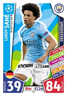 Sticker Leroy Sané - UEFA Champions League 2017-2018. Match Attax n. N9 - Topps