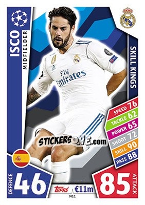 Sticker Isco - UEFA Champions League 2017-2018. Match Attax n. N11 - Topps