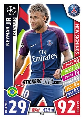 Sticker Neymar Jr - UEFA Champions League 2017-2018. Match Attax n. NS1 - Topps