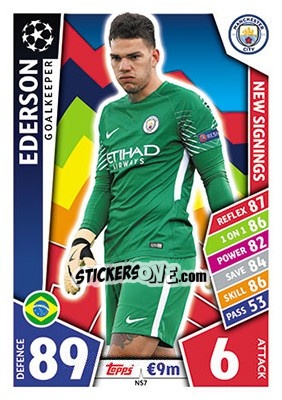 Sticker Ederson - UEFA Champions League 2017-2018. Match Attax n. NS7 - Topps
