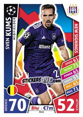Sticker Sven Kums - UEFA Champions League 2017-2018. Match Attax n. NS11 - Topps