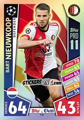 Sticker Bart Nieuwkoop - UEFA Champions League 2017-2018. Match Attax n. P20 - Topps
