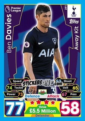 Sticker Ben Davies - English Premier League 2017-2018. Match Attax n. 291 - Topps