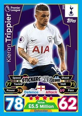 Sticker Kieran Trippier - English Premier League 2017-2018. Match Attax n. 292 - Topps