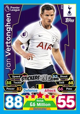 Sticker Jan Vertonghen - English Premier League 2017-2018. Match Attax n. 293 - Topps