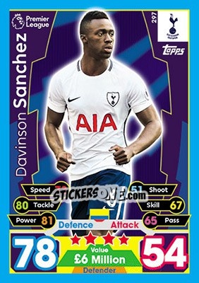 Sticker Davinson Sanchez - English Premier League 2017-2018. Match Attax n. 297 - Topps