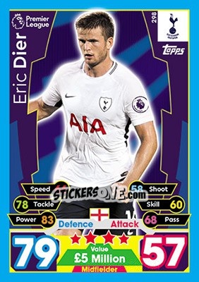 Sticker Eric Dier - English Premier League 2017-2018. Match Attax n. 298 - Topps