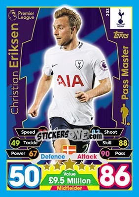 Sticker Christian Eriksen - English Premier League 2017-2018. Match Attax n. 303 - Topps