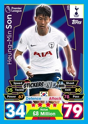 Sticker Heung-Min Son - English Premier League 2017-2018. Match Attax n. 305 - Topps