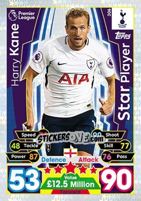 Sticker Harry Kane - English Premier League 2017-2018. Match Attax n. 306 - Topps