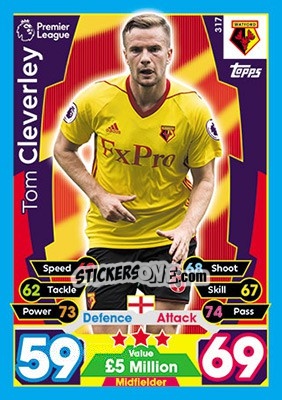 Sticker Tom Cleverley - English Premier League 2017-2018. Match Attax - Topps