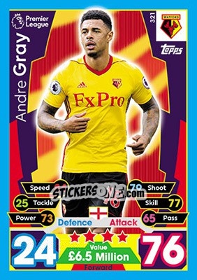 Sticker Andre Gray - English Premier League 2017-2018. Match Attax - Topps