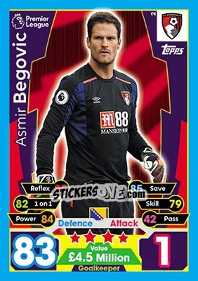 Sticker Asmir Begovic - English Premier League 2017-2018. Match Attax - Topps