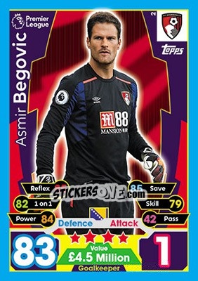 Sticker Asmir Begovic - English Premier League 2017-2018. Match Attax n. 2 - Topps