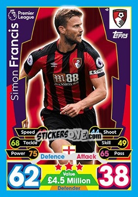 Sticker Simon Francis - English Premier League 2017-2018. Match Attax - Topps