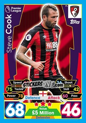 Sticker Steve Cook - English Premier League 2017-2018. Match Attax - Topps