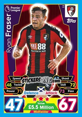 Sticker Ryan Fraser - English Premier League 2017-2018. Match Attax - Topps