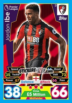 Figurina Jordon Ibe - English Premier League 2017-2018. Match Attax - Topps