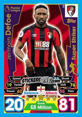 Sticker Jermain Defoe - English Premier League 2017-2018. Match Attax - Topps