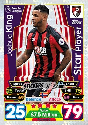 Sticker Joshua King - English Premier League 2017-2018. Match Attax - Topps