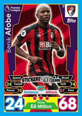 Sticker Benik Afobe - English Premier League 2017-2018. Match Attax - Topps