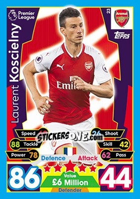 Sticker Laurent Koscielny - English Premier League 2017-2018. Match Attax n. 23 - Topps