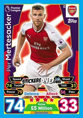 Sticker Per Mertesacker - English Premier League 2017-2018. Match Attax - Topps