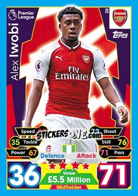 Sticker Alex Iwobi - English Premier League 2017-2018. Match Attax n. 28 - Topps