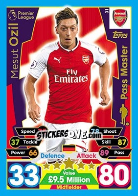 Sticker Mesut Ozil - English Premier League 2017-2018. Match Attax n. 31 - Topps
