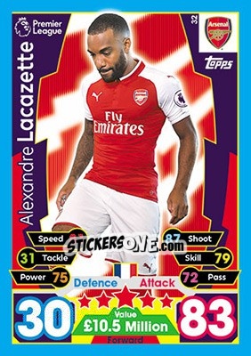 Sticker Alexandre Lacazette - English Premier League 2017-2018. Match Attax n. 32 - Topps