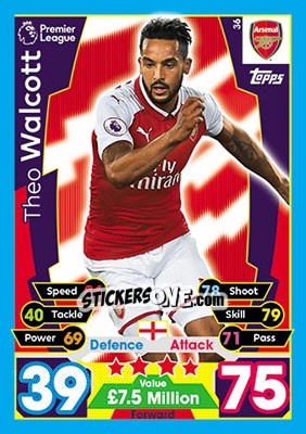 Sticker Theo Walcott - English Premier League 2017-2018. Match Attax n. 36 - Topps