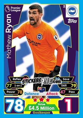 Sticker Mathew Ryan - English Premier League 2017-2018. Match Attax n. 38 - Topps