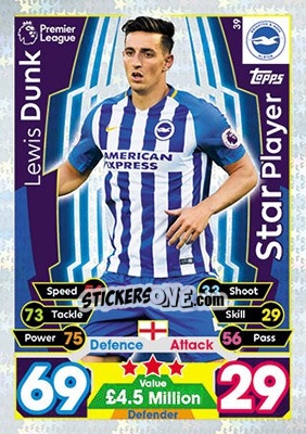 Sticker Lewis Dunk - English Premier League 2017-2018. Match Attax - Topps