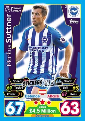 Sticker Markus Suttner - English Premier League 2017-2018. Match Attax - Topps