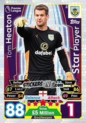 Sticker Tom Heaton - English Premier League 2017-2018. Match Attax - Topps
