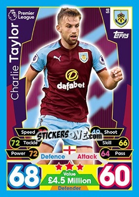 Sticker Charlie Taylor - English Premier League 2017-2018. Match Attax - Topps