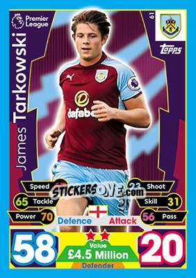 Sticker James Tarkowski - English Premier League 2017-2018. Match Attax - Topps