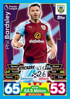 Sticker Phil Bardsley - English Premier League 2017-2018. Match Attax - Topps