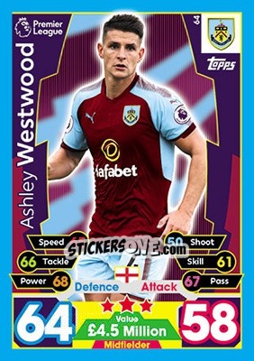 Sticker Ashley Westwood - English Premier League 2017-2018. Match Attax - Topps