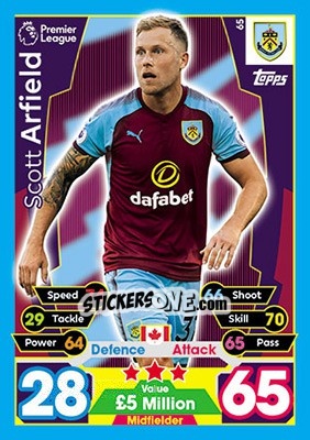 Sticker Scott Arfield - English Premier League 2017-2018. Match Attax - Topps